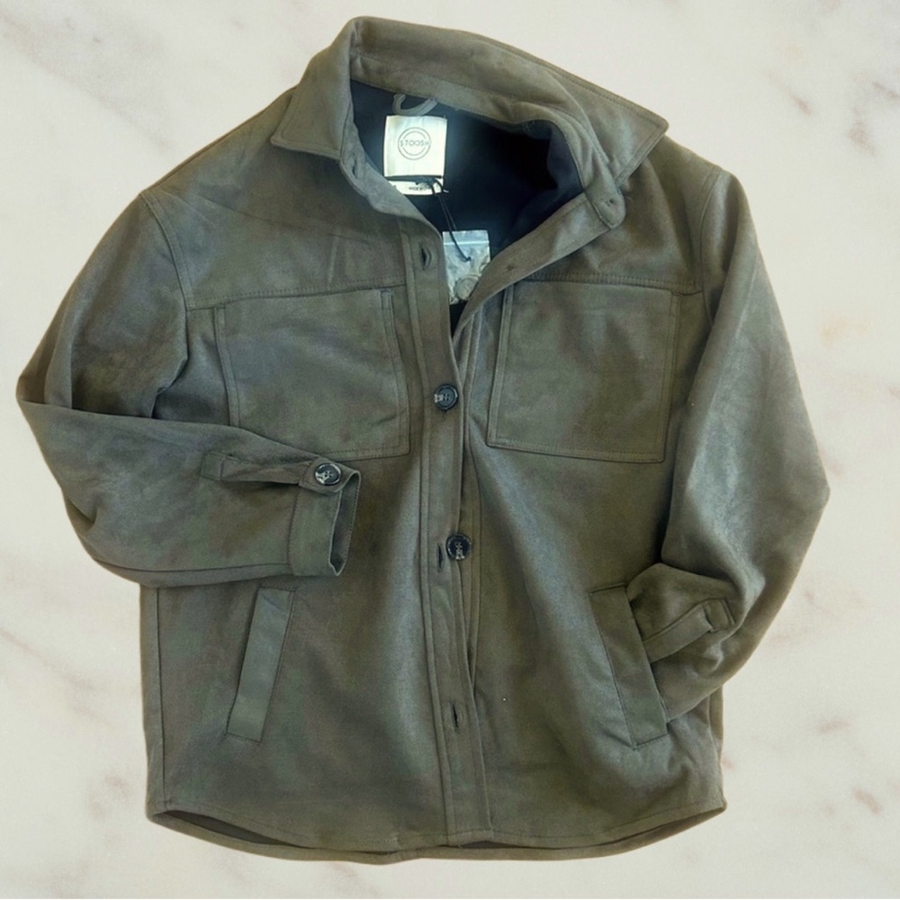 Stoosh Olive Green Faux Suede Shacket Jacket M NWT